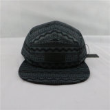 Polyester 5 Panel Hat with Custom Leather Patches Hangtag