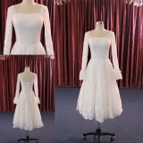 MID-Calf Square-Neck Short Lace Gowns Long Sleeve Wedding Dress