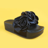 Women Black EVA Sole Flower Decoraton Slippers for Lady