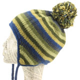Earflap Hat Knit Fleece Lined Winter Bobble Beanie Ski Hat