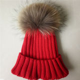 Stylish Pompom Winter Knit Hats Natural Real Raccoon Hats