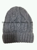 Fashion Knitting Hat with Cable Heather Grey Beanie Hat (HJB094)