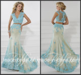 Two Pieces Blue Party Prom Gowns Lace Evening Dress (P16103)