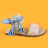 Kids Weave Upper Bownot Tassel Flat Girls Sandals Shoes Beige