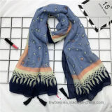 Fashion Thin Polyester Voile Printed Scarf with Heart Design (Hz28)