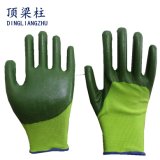 Polyester Dark Green Palm and Finger Gloves with Nitrile Coated