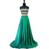 Blue Green Prom Party Dresses Crystal Strapless Custom Beads Evening Dress Z205