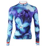 Blue & Violet Beautiful Flowers Motif Outdoors Sports Women's Long Sleeve Shirt Cycling Jerseys Light Full-Zip