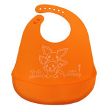 Orange Cartoon Graphic Non-Disposable FDA/LFGB Approval Baby Wear Silicone Bib with Catcher