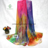 Extended Gradient Color Printed Beach Shawl Fashion Lady Silk Scarf