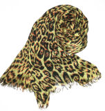 Leopard Print Long Scarf with Fringe