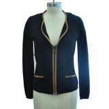 Fashion V-Neck Knitted Cardigan with Zipper