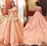 Pink Lace Ball Gowns Beading Pink Wedding Dress B197