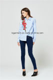 Korean Ladies New Design Cotton Long Sleeve Shirt Embroidered Womens Blouses Shirts