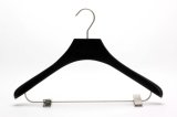Black Color Ash Wooden Suit Shirt Clothes Hanger with Clips