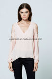 Spring Long Sleeve Lace Pink Chiffon Fashion Blouse Latest Design