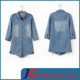 Half Short Sleeves Women Long Buttonjean Blue Coat (JC4104)