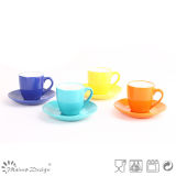8oz Glazing Colorful Ceramic Cup and Saucer Dishwasher Safe