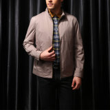 Design Men Plain Polyester Classical Full Zip Khaki Color Coat
