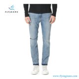 Professional Manufacture Men Denim Jeans with Whiskered Stone Wash Frayed Leg and Holes (pants E. P. 4005)