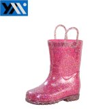 2018 Sunny Fashion Pink Glitter Children PVC Rainboots Blingbling Kids Wellingtons Ankle Boots with Handle