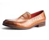 Crocodile Embossed Modern Men Slip on Leather Loafer Shoes