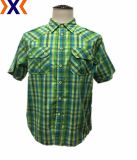 Y/D Plaid Poplin Man's Shirt with Two Pocket and Flap