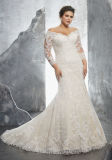 3/4 Sleeves Bridal Dress Lace Appliqued Plus Size Wedding Gown Lb3231