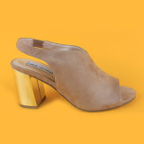 Ladies Brown Suede Gold MID Heel Ankel Sandals for Women