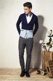 100%Cotton Shawl Collar Knit Men Cardigan with Decorative Pocket