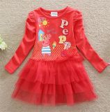 Girls Fashion Lovely Printed Cotton Dress in Spring and Autumn/Cotton and Lace Princess Dress Kd1624