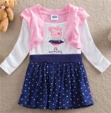 Girls Fashion DOT Printed Cotton Dress in Spring and Autumn/Fake Two-Piece Long Sleeved Princess Dress Kd1623