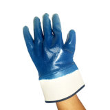 Cotton Jersey Liner Nitrile Fully Coated Safety Cuff Gloves for Petro-Chemical