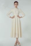 D1164 Stand Collar Long Sleeve Muslim Dress with Lace Ol Ladies