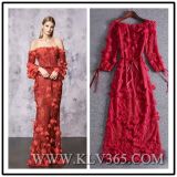 Elegant Design Women Fashion off Shoulder Chiffon Silk Floral Long Maxi Evening Dress