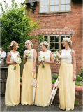 Light Yellow Daffodil Sleeveless Floor-Length Chiffon Appliques Bridesmaid Dress (Dream-100052)