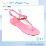 PVC Flat Pink Color Women Sandals Fashion Style with Rhinestone Upper