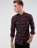 Tall Skinny Western Buffalo Check Shirt in Red