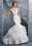 V-Neckline Bridal Wedding Gown Mermaid Lace Organza Wedding Dress S8224