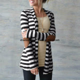 New Fashion Autumn Outerwear Women Long Sleeve Striped Printed Cardigan Casual Elbow Patchwork Knitted Sweater