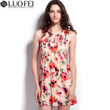 High Quality Women Floral Print Chiffon Pleat Dress