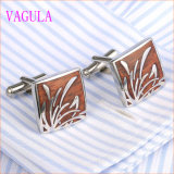 VAGULA Rosewood Gemelos Stainless Steel Red Wood Cufflinks 359