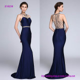 Formal Evening Dress Trumpet Mermaid Jewel Sweep Brush Train Tulle Jersey with Beading