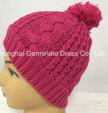 Fashion Cable Knitting Hat Pink Beanie Hat with Pompom (Hjb053)