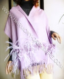 Cashmere Shawl with Rex Rabbit Trim and Ostrich Feather