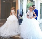 Bridal Ball Gown Lace Tulle Crystal Stones Sheer Bodice Wedding Dresses Z203