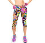 Womens High Waist Fitness Printed Stretch Cropped Leggings (50041)