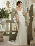 V-Line Long Sleeve Brial Gown See Through Lace Wedding Dress