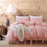 Gyptian Quality Vibrant Stone Washed Microfiber Pink Duvet Cover Queen Size 3 PCS Set