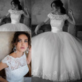 Crew Bridal Ball Gowns Cap Sleeve Lace Princess Wedding Dresses Z8007